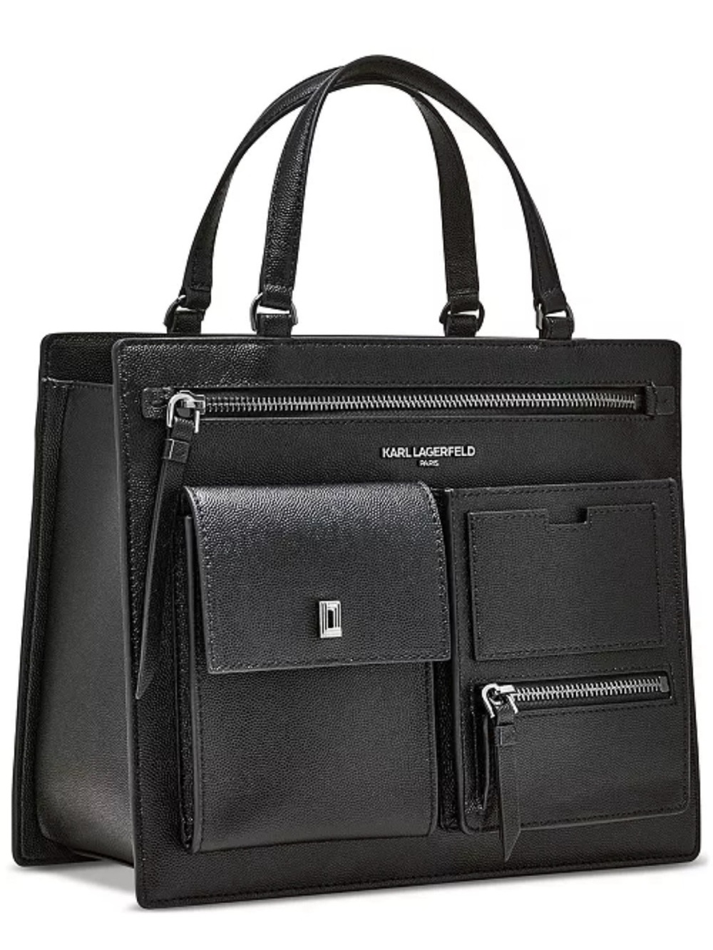 Karl Lagerfeld Black Leather Pocketed Tote
